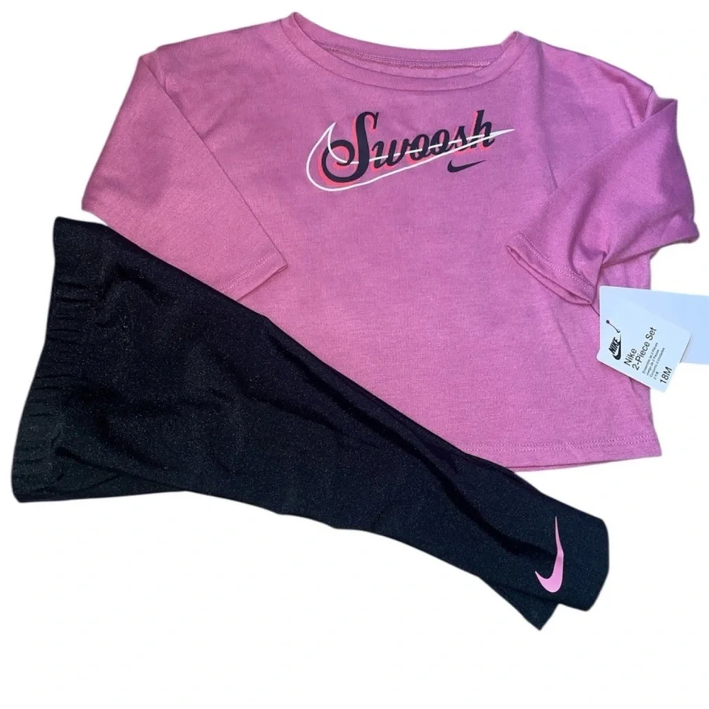 Nike Pink Swoosh long sleeve shirt and Black Leggings Set